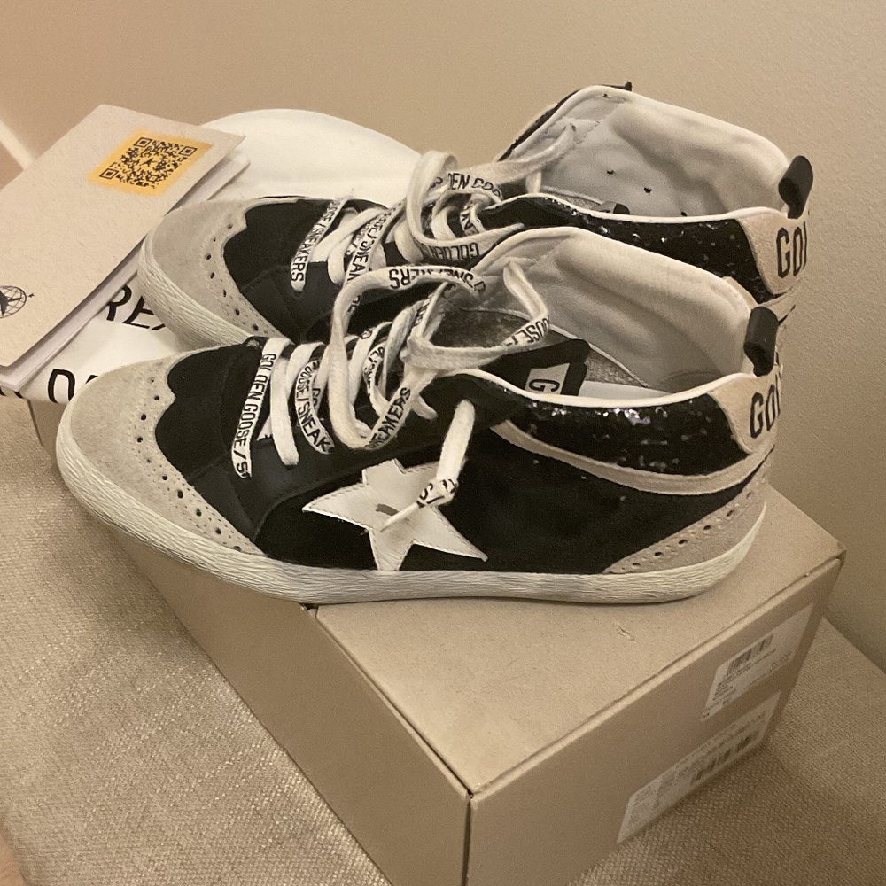 GOLDEN GOOSE - MID STAR BLACK VELVET AND SUEDE WITH GLITTER  - SZ 5 (35) - Picture 2 of 6